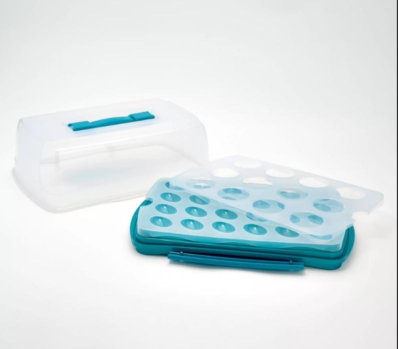 LocknLock 9×13 Cake Carrier w/ Deviled Egg & Cupcake Insert, Spearmint K82177