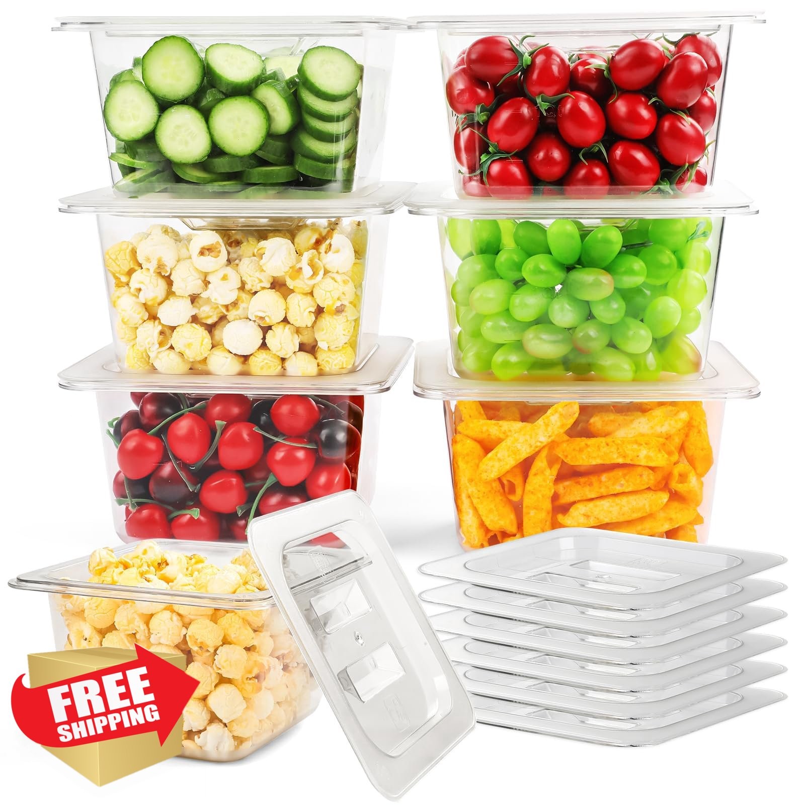VOISEN 6 Pack 1/6 4″ Deep Food Pan Clear