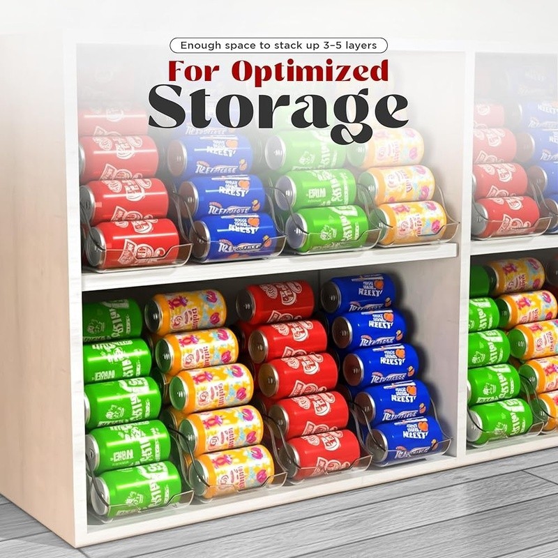 Kitchen Soda Can Storage Organizer and Dispenser for Refrigerator Pantry 2 Set