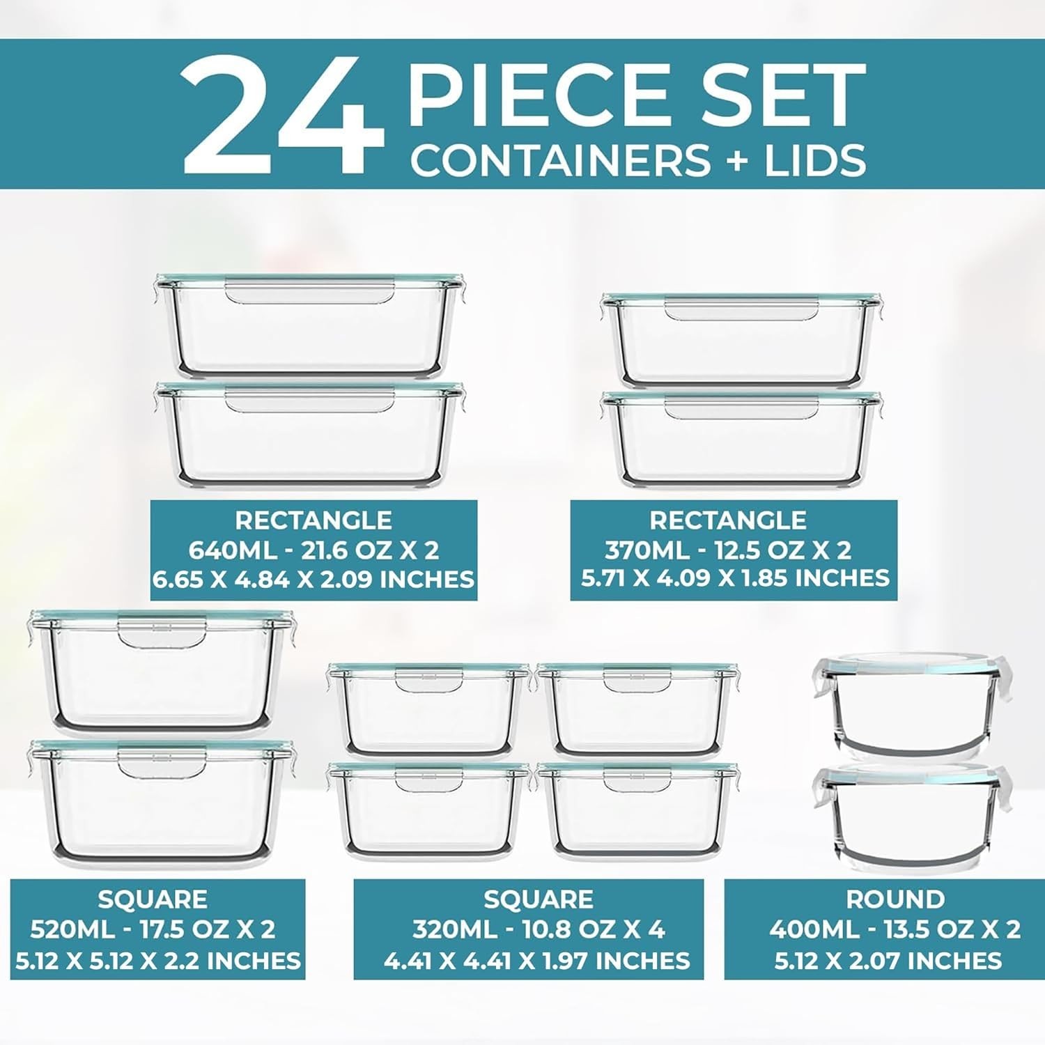 Elegant 24 Pc Airtight Glass Food Storage Containers – Perfect for Meal Prep