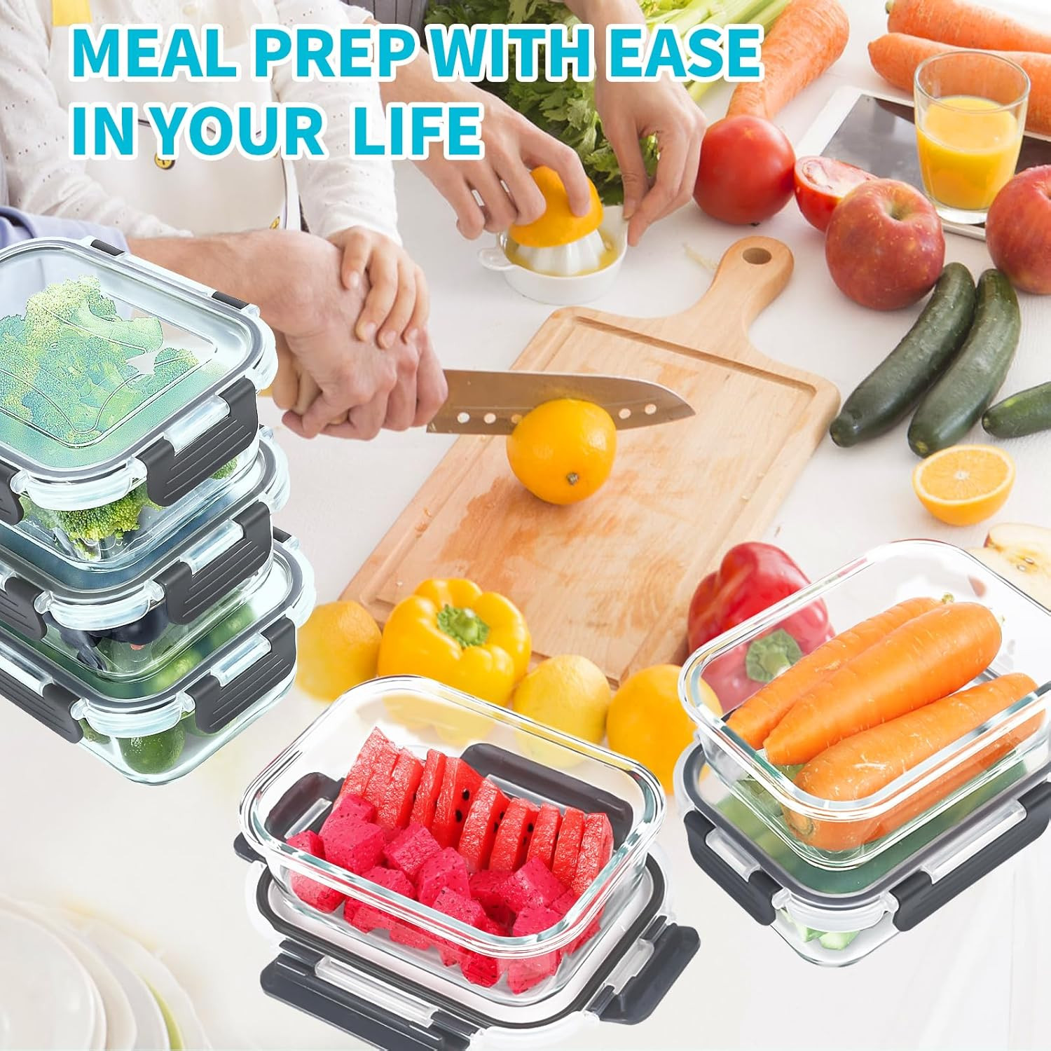 Skroam 10 Pack Glass Meal Prep Containers, 22 OZ Glass Airtight Food Storage Con
