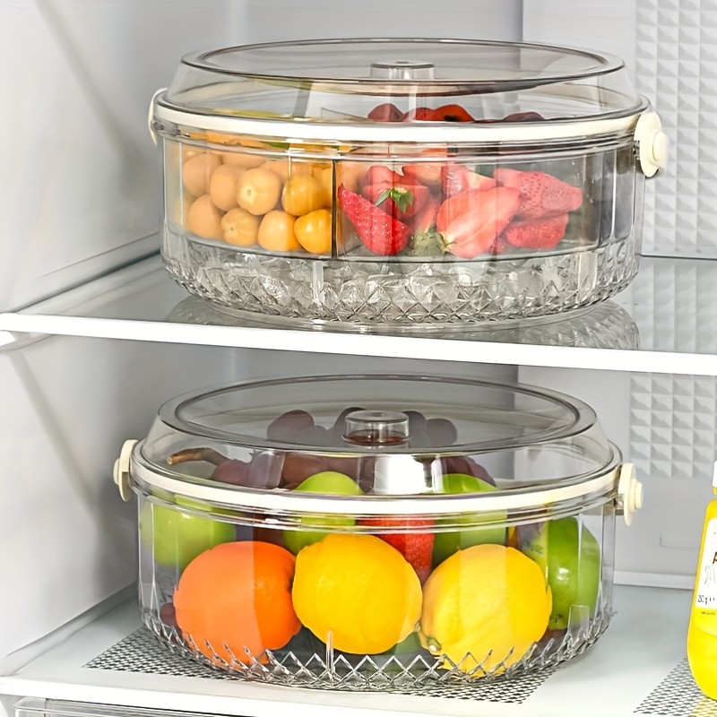5-Compartment Round Plastic Storage Container with Flip-Top Lid & Handle