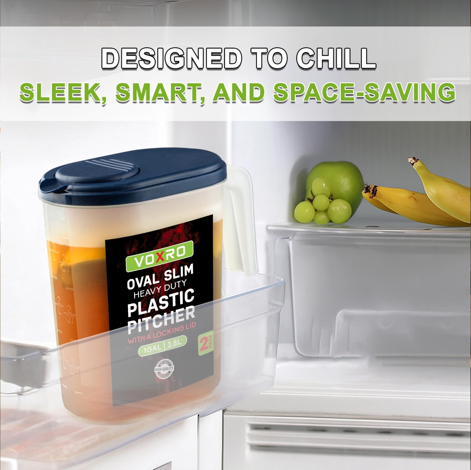 2-Pack 1 Gallon Slim Plastic Pitchers with Lids – Flip-Top Spout, BPA Free, Idea