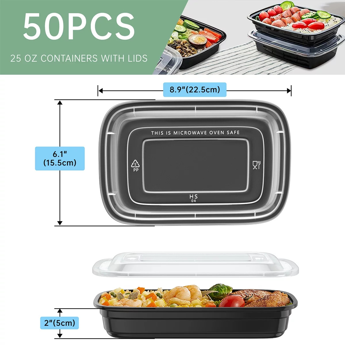 50 Pack Meal Prep Containers, 25Oz Plastic Food Storage Containers with Lids to