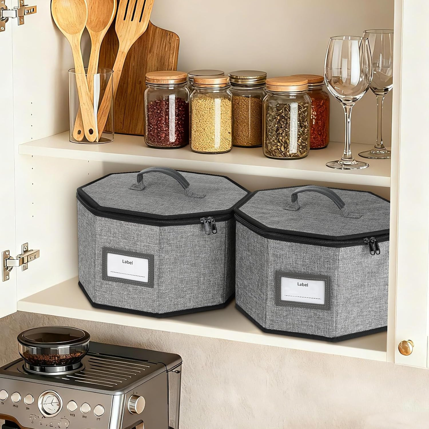 2 Pack Stackable Dish Storage Containers with 24 Felt Dividers and Handles