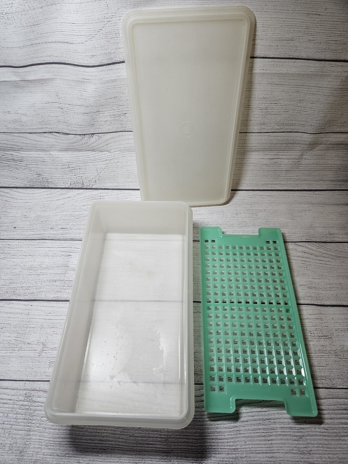 Vtg Tupperware Rectangle Produce Container COMPLETE #677 w/ Lid 678 & Grid