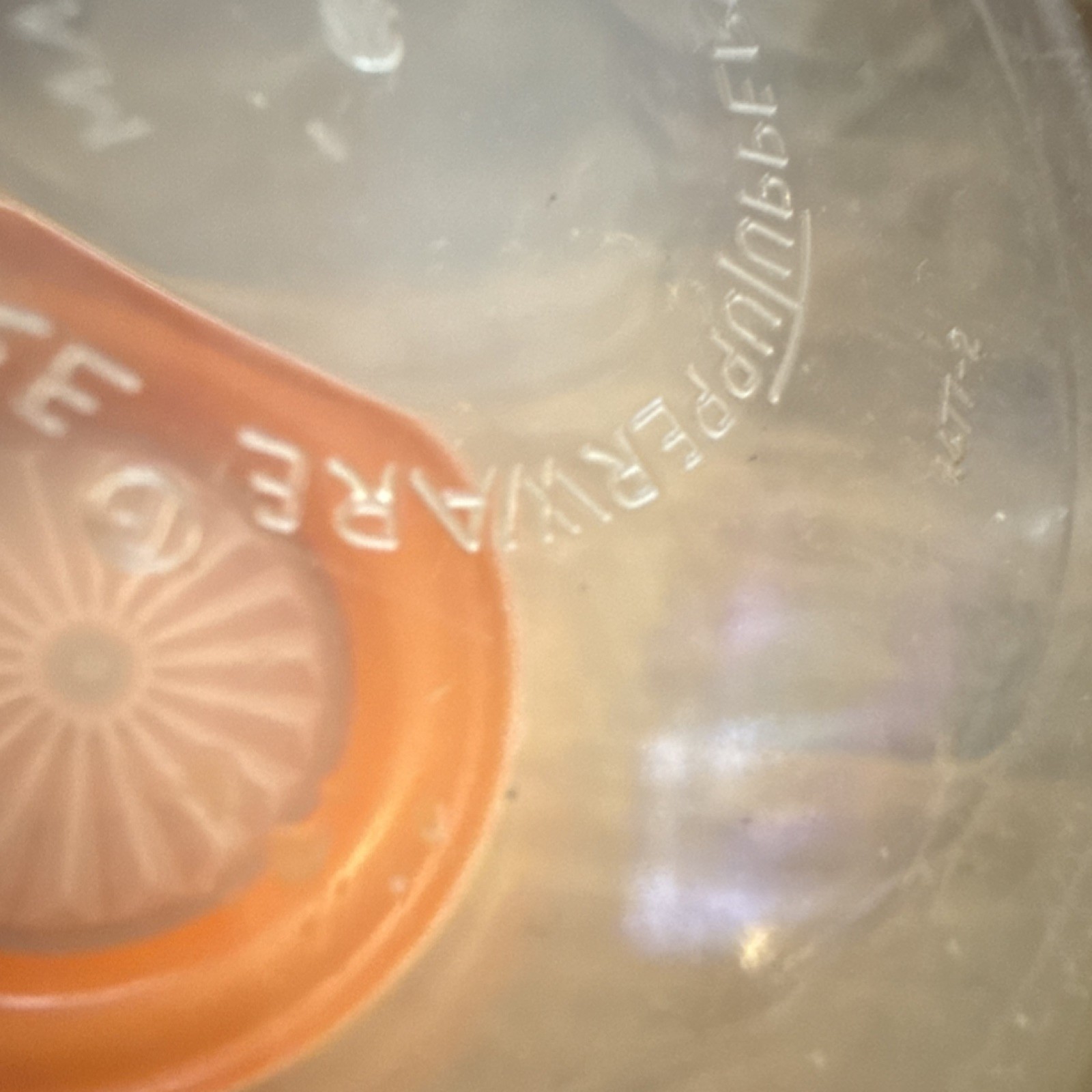 Tupperware Orange/Clear Plastic Round Food Storage Container Snap Lid 1477-2