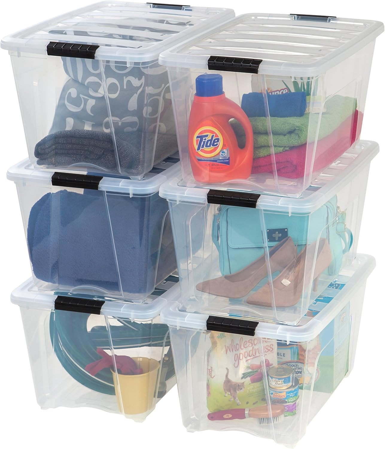 54 Qt Stackable Plastic Storage Bins with Lids, 6 Pack – Bpa-Free, Made in USA –