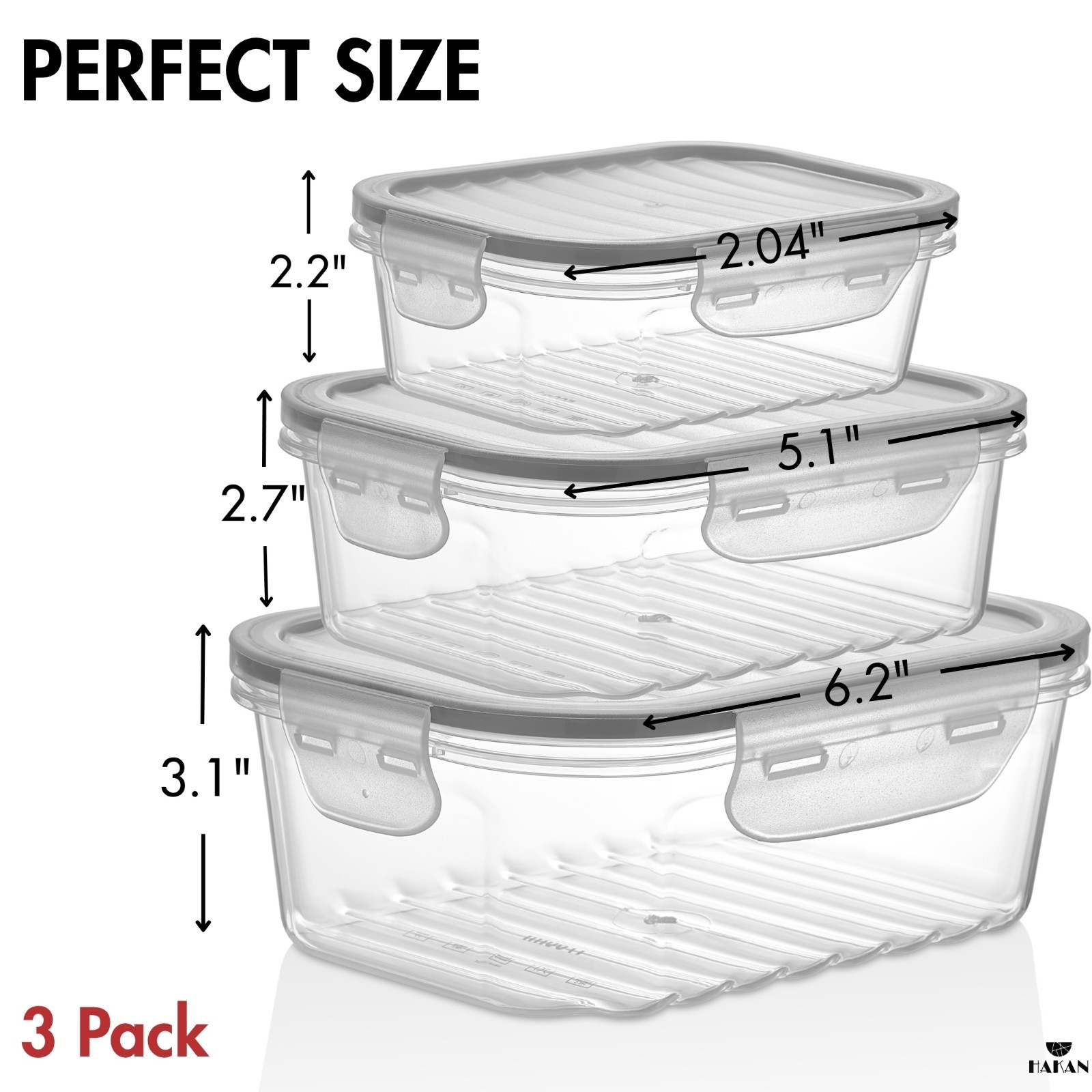 Hakan Airtight Food Storage Containers 3-Pack Locking Lids Stackable Leakproof