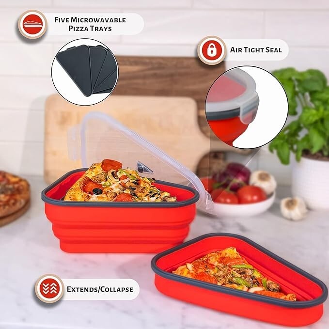New Pizza Storage Container 5 Microwavable Trays Stores Entire Pizza Collapsible