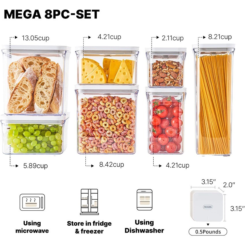 Premium Airtight Food Storage Containers Mega 8P/Set. Total 46.11cup, sale price