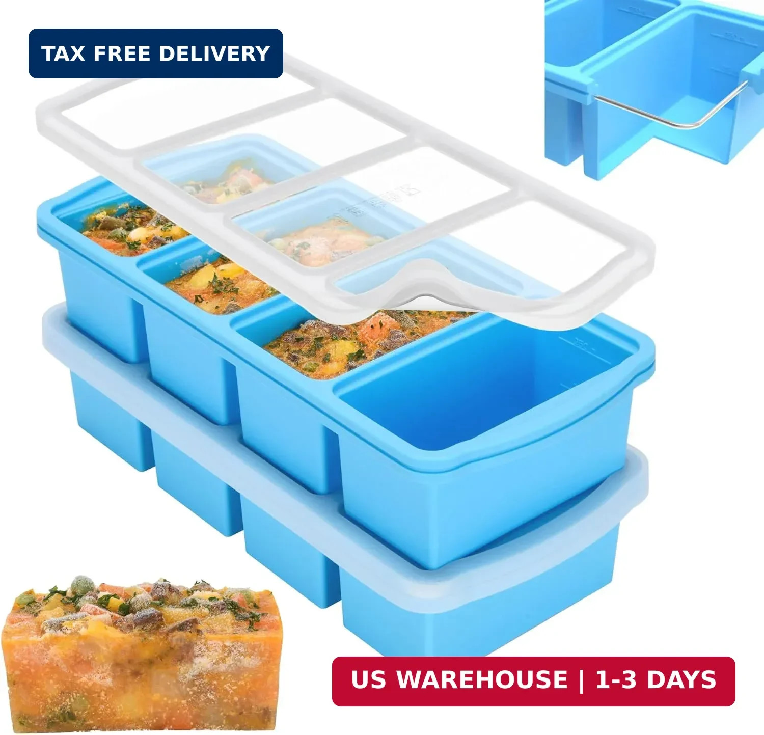 ZIP STANDING Silicone Freezer Trays with Lid,1-cup Soup Freezer Container large