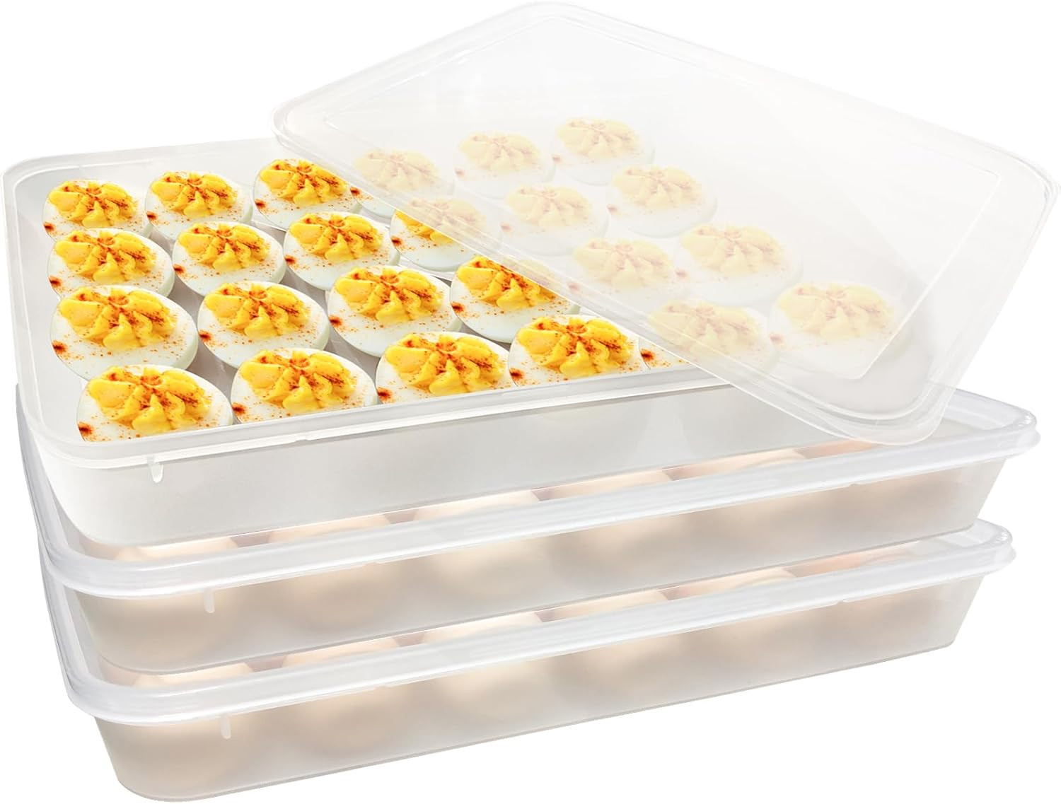 3Pack Egg Trays,Deviled Egg Containers with Lid,Egg Container Carrier,Refrigerat