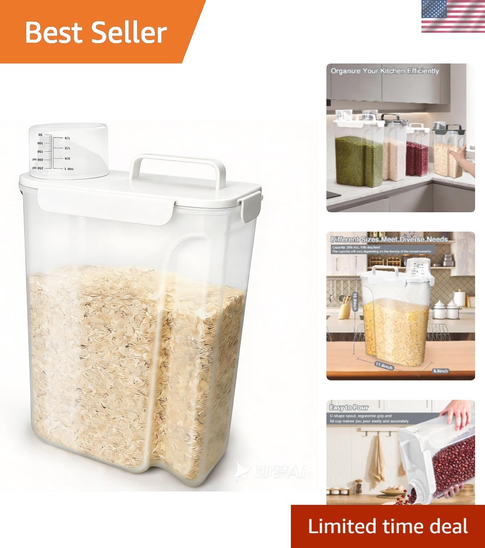 Clear Plastic 20lb Airtight Container with Measuring Cup – Ideal for Dry Foods