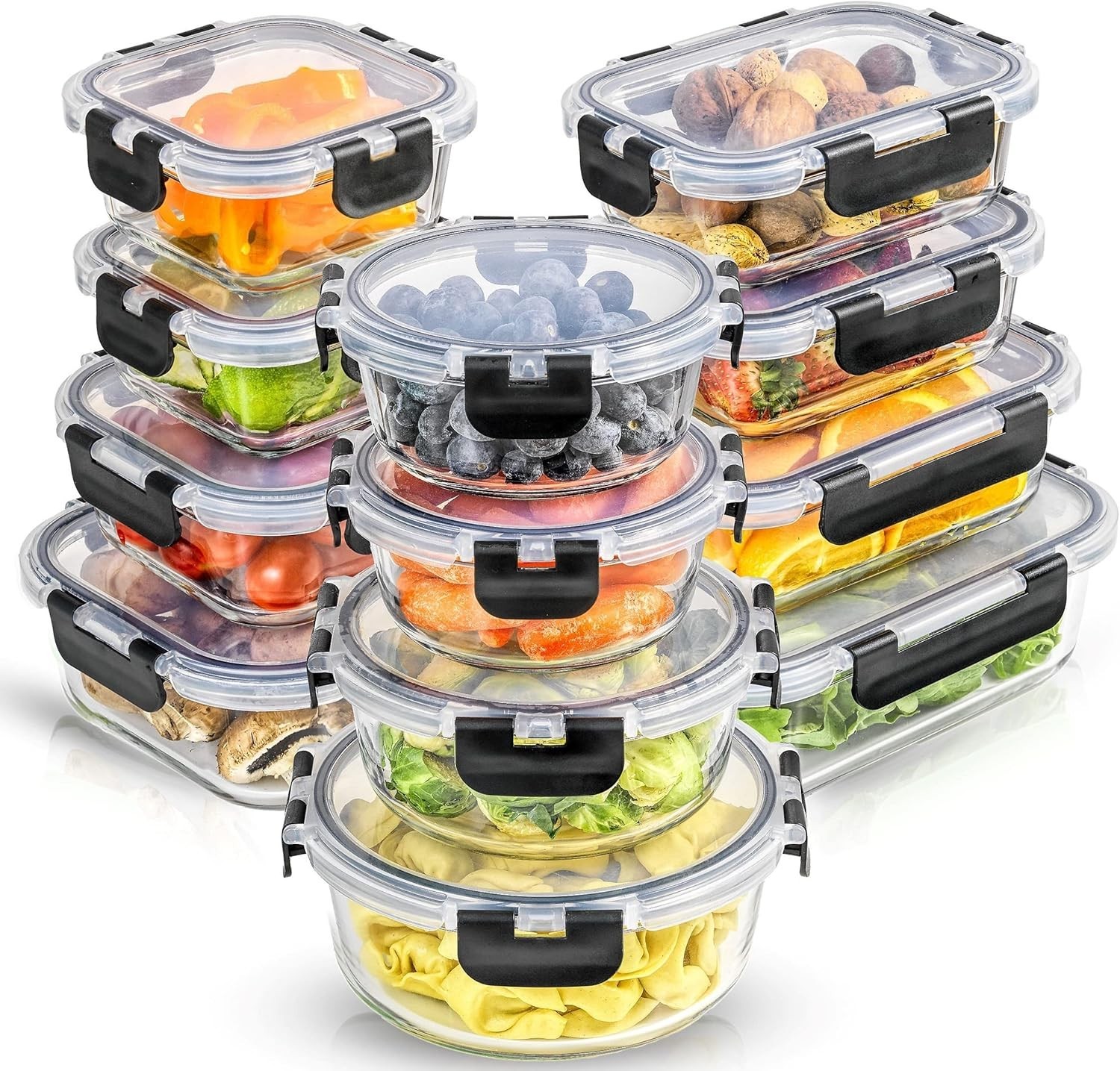 24pc Borosilicate Glass Storage Containers with Lids Food Pantry Kitchen