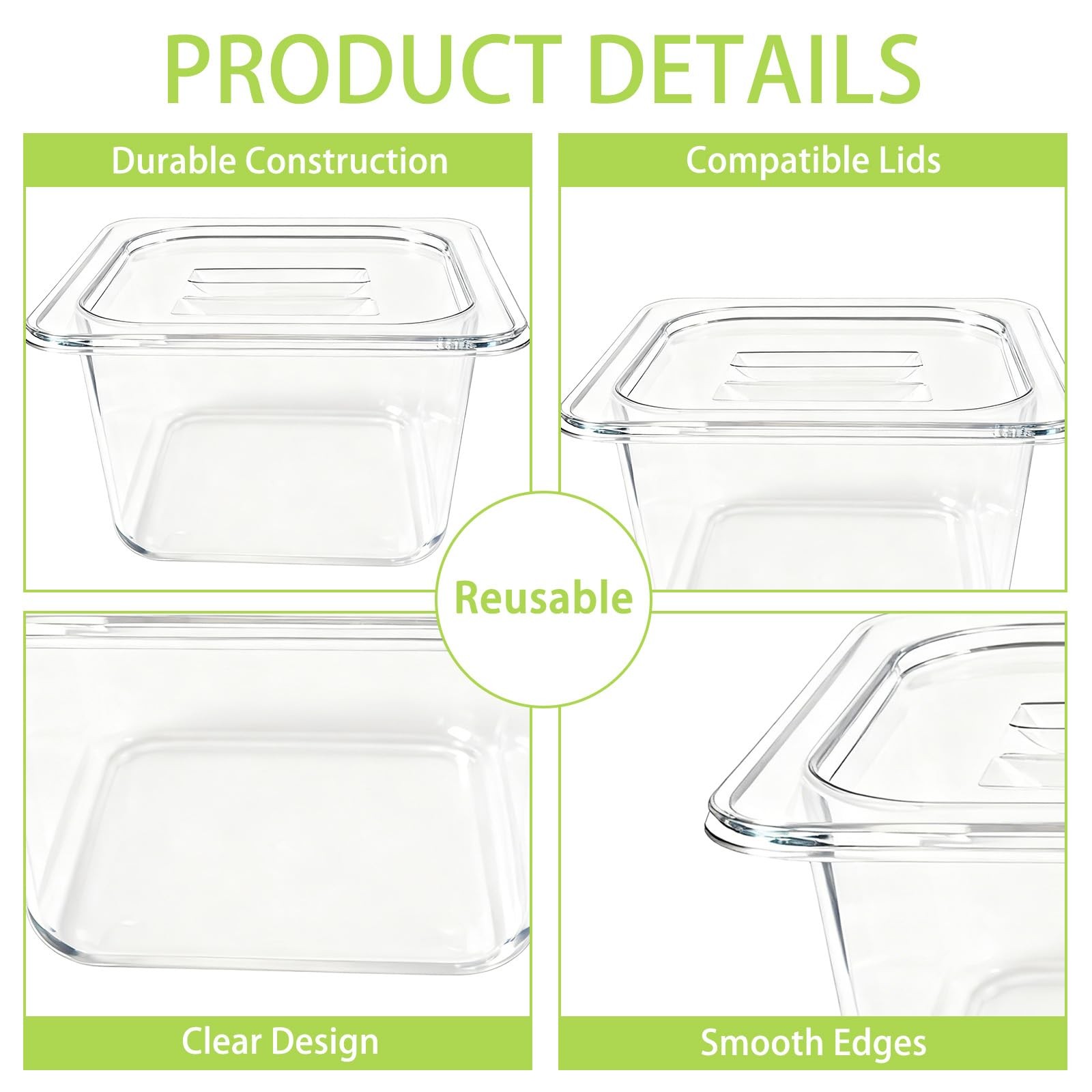 6 Pack 1/6 Size Polycarbonate Food Pans with Lids, Plastic Clear Restaurant C…