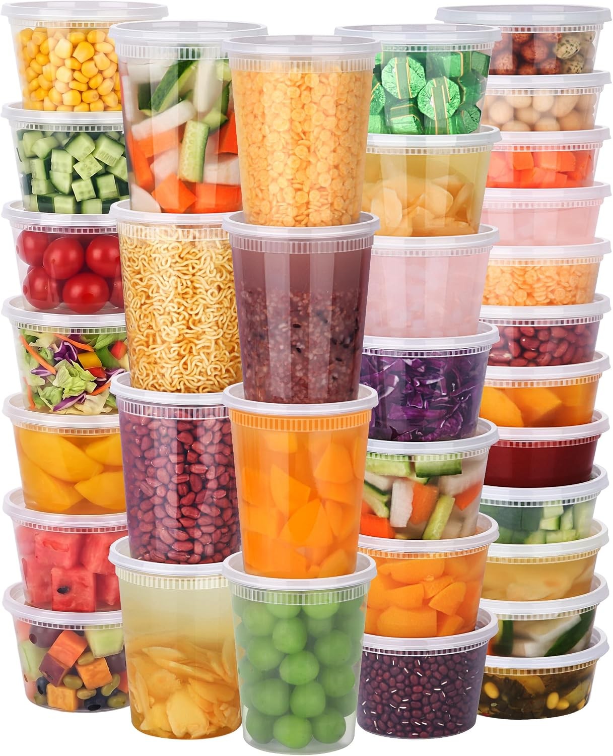 96 Pack 192-Piece Deli Containers W/ Lids 32/16/12/8 oz X 24 Set Each Leak-Proof