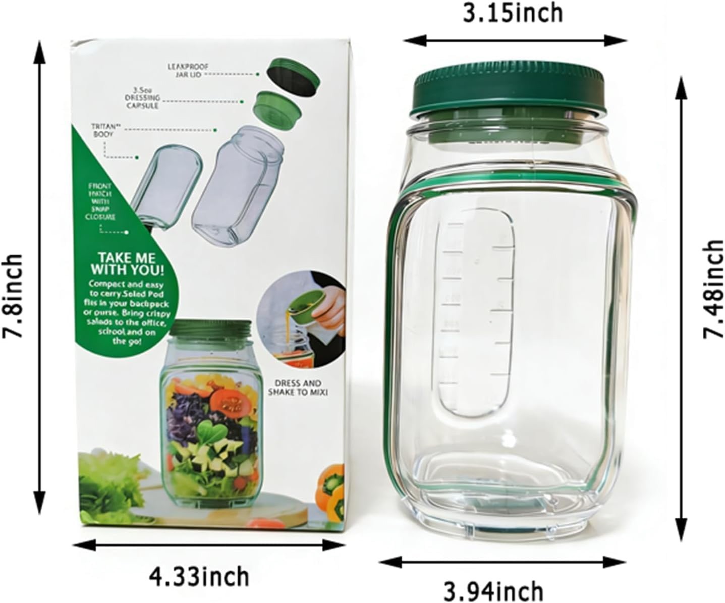 [LOT OF 2, NEW] Mason Salad Jar w/ Leakproof Dressing Compartment, Side Opening