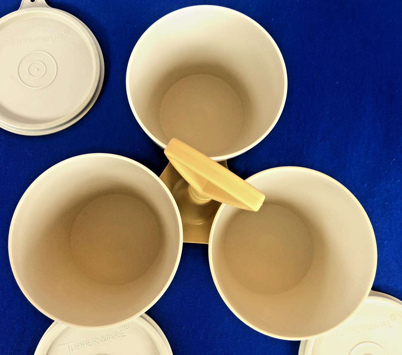VINTAGE TUPPERWARE Condiment Serving Triple Caddy Handle Removable Bowls & Lids