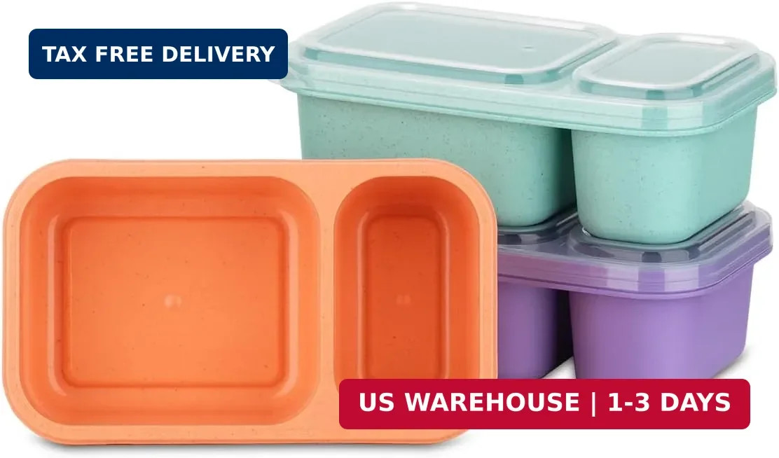 Wheat Straw Snack Containers Set of 3 with Lids 2 Compartment Meal Prep Food Box
