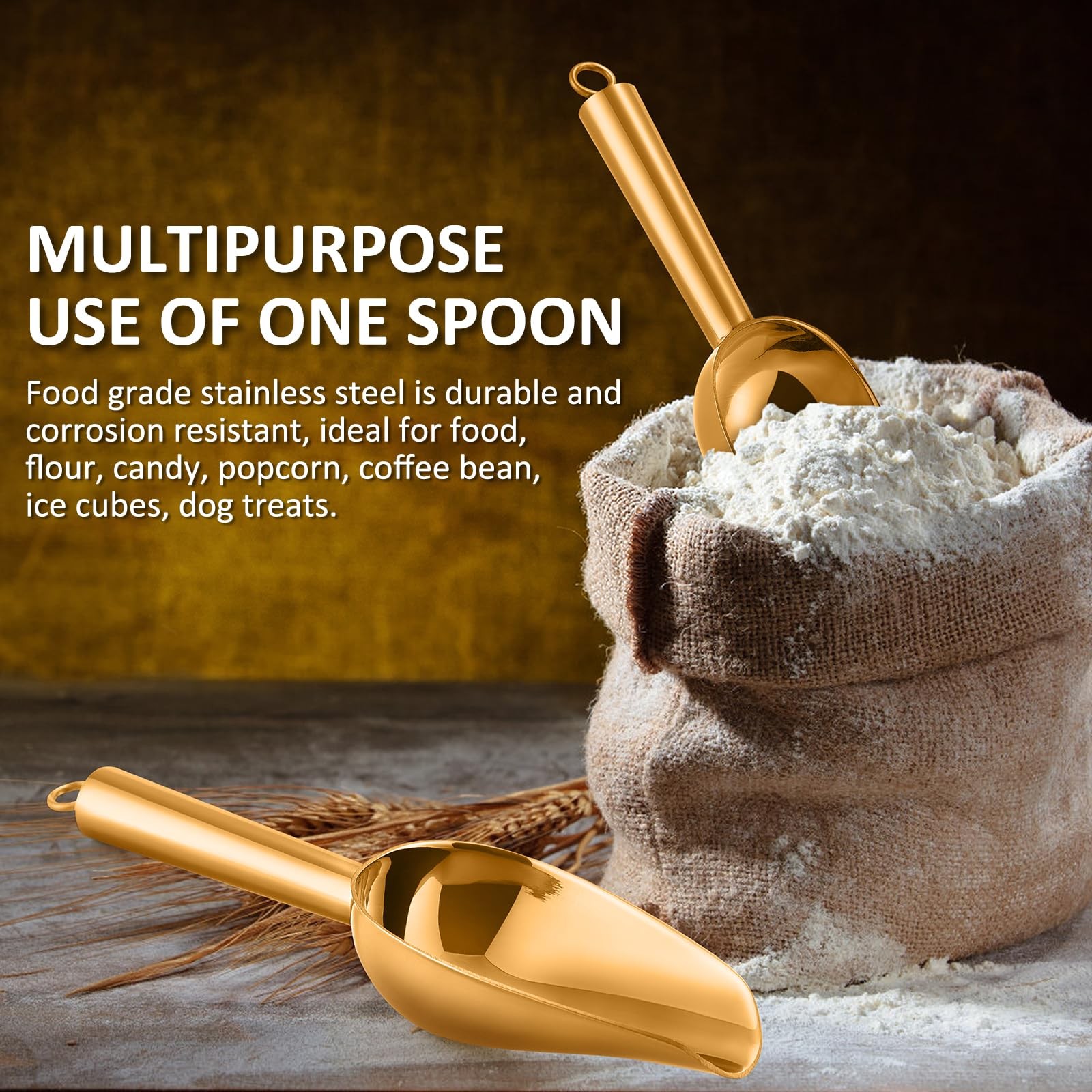 2 PCS 3 Ounce Ice Scoop Freezer Stainless Steel Small Food Kitchen Gold