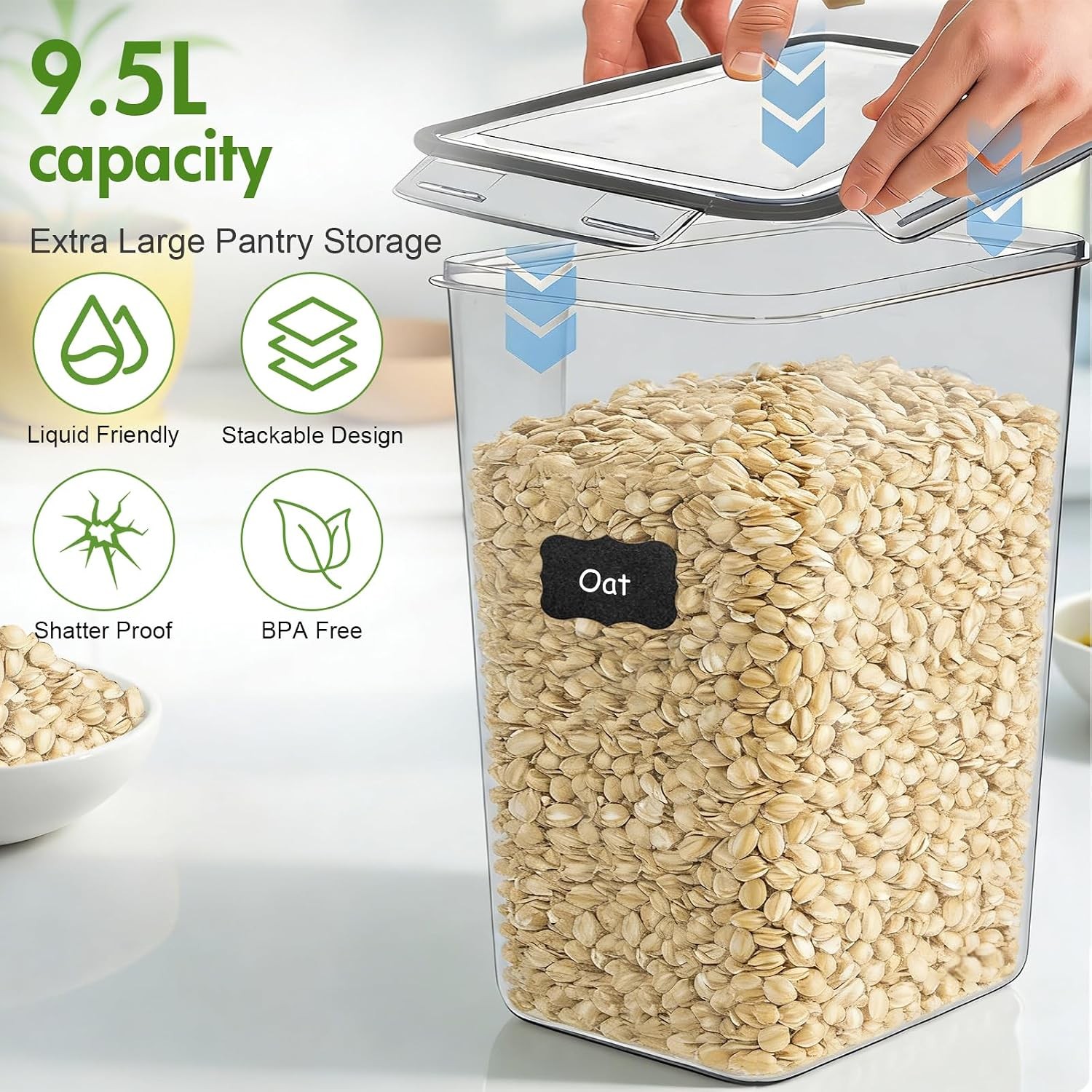 2 PC 9.5L 321 Oz Extra Large Airtight Food Storage Containers W/ Lids Kitchen