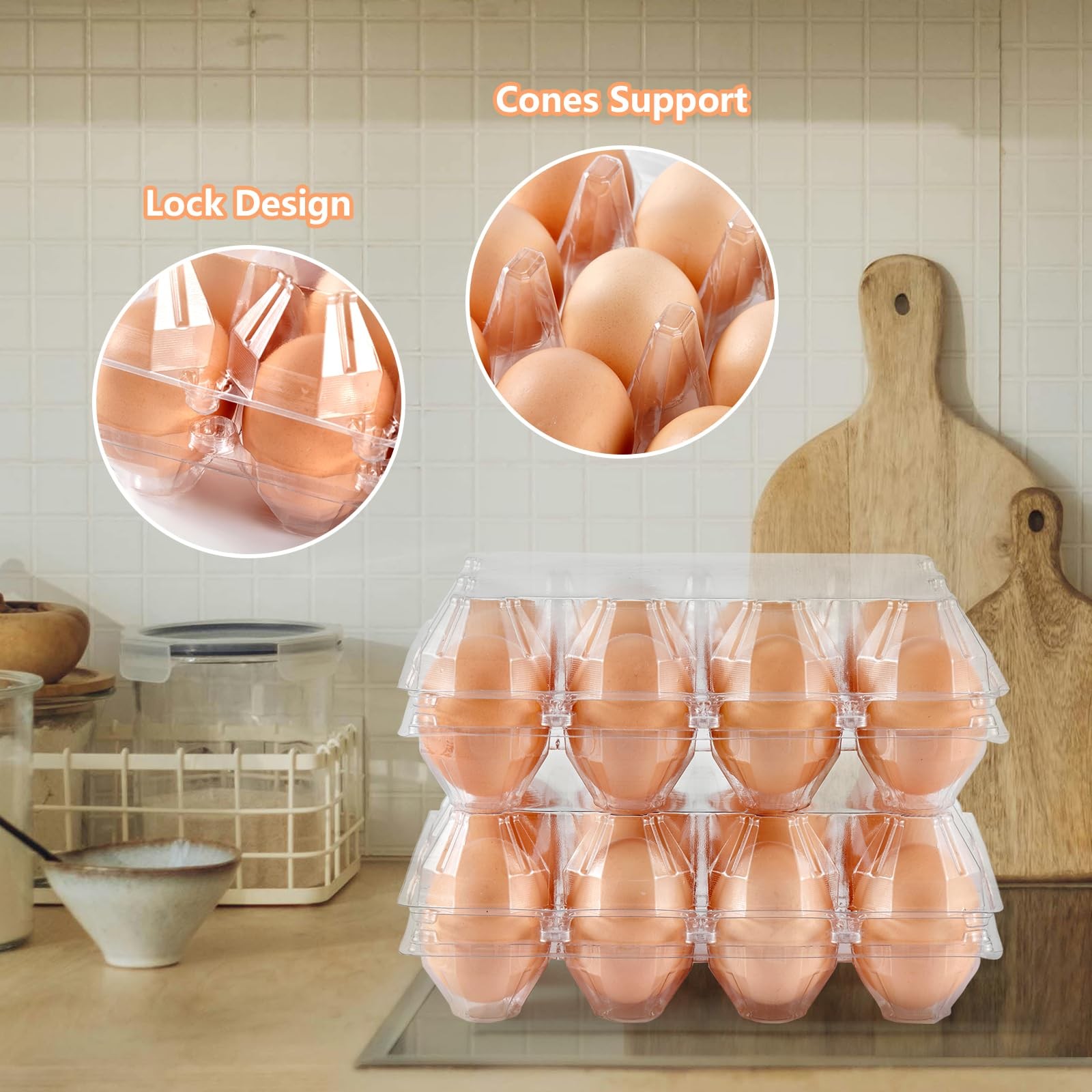 60PCS Plastic Egg Carton Reusable Egg Cartons Cheap Bulk for Fresh Large Eggs…
