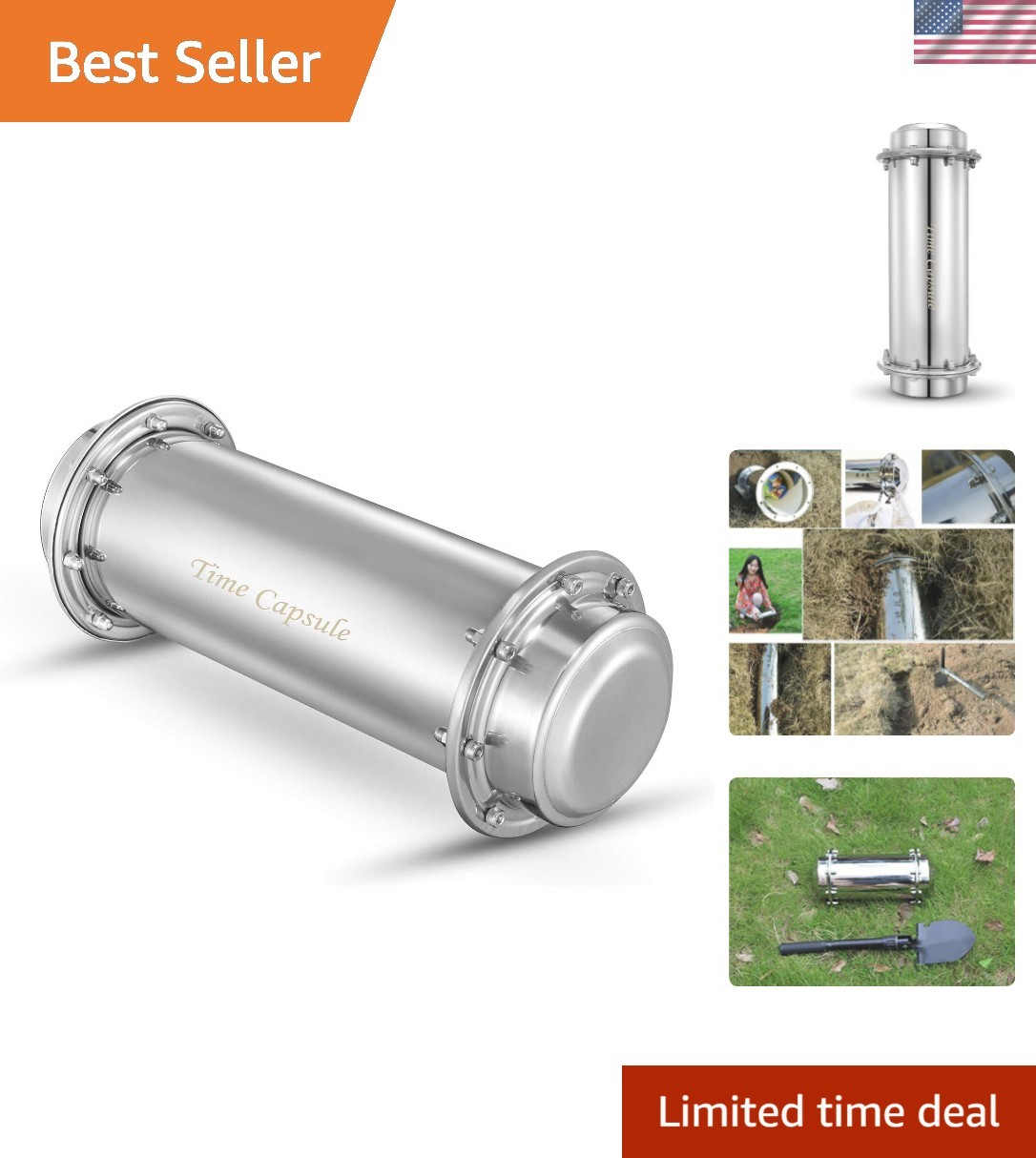 Versatile 13.4 Inch Waterproof Time Capsule – Stainless Steel Finish