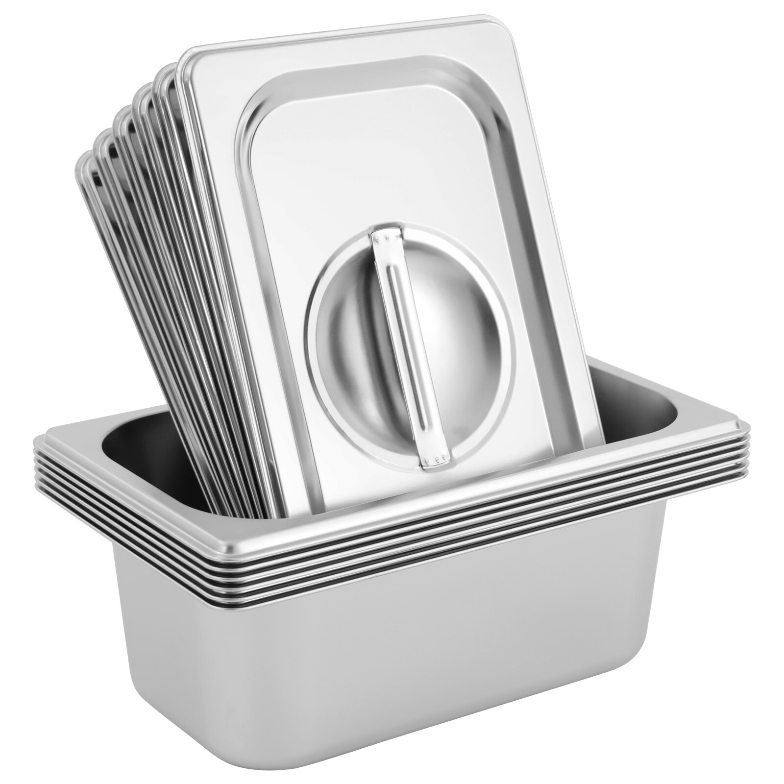 6pcs Stainless Steel Trays With Lids, Food Storage Containers Stackable Pans 4L