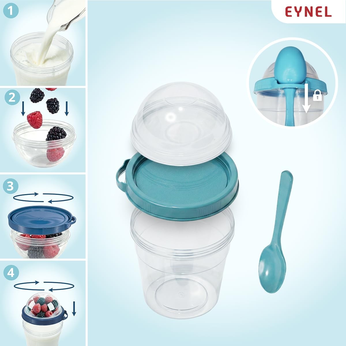EYNEL 4 Pack 17 oz Small Breakfast On The Go Yogurt Parfait Cups, Reusable Pl…