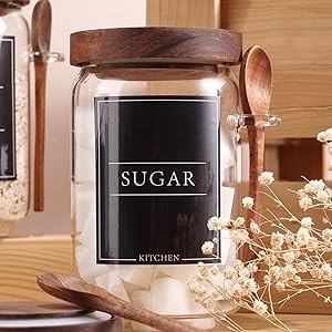 Coffee and Sugar Container Set, Glass Coffee Jars with Wooden Lids and Scoops,