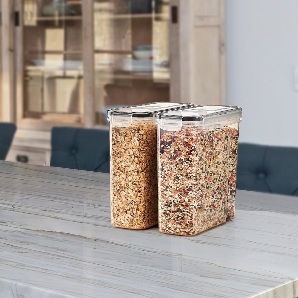 2 Pack Airtight Food Storage Dispenser Set for Beans, Pasta(2L/8.4 Cups)