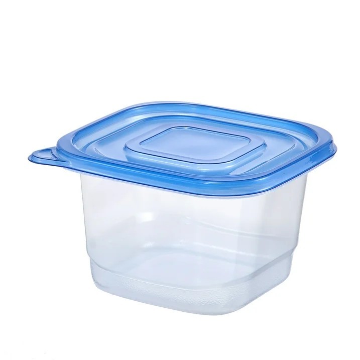 1 Pack 4.4 Cup Plastic Square Food Storage Container with Snap-On Blue Lid