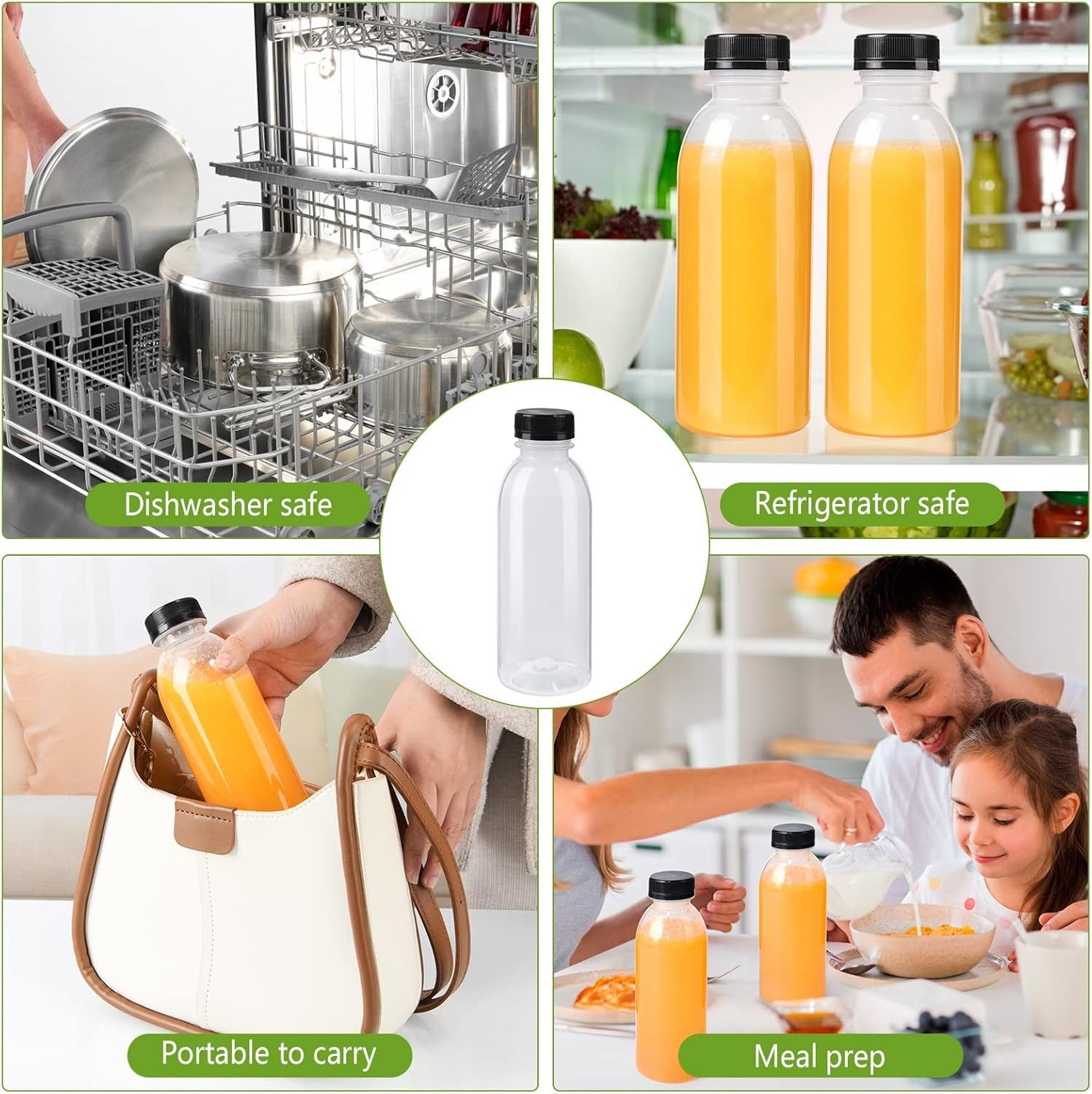 Zmybcpack 12 Pack 8Oz PP Heat-Resistant Plastic Juice Bottles with Caps-Plastic