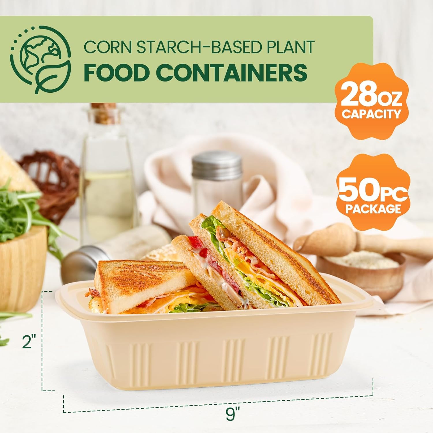 28oz Plant‑Based Meal Prep Containers 50‑Pack with Lids Freezer Safe