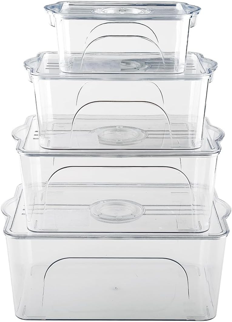 3 Pack Stackable Food Containers, Clear with Lids, Date Recorder for Kitchen