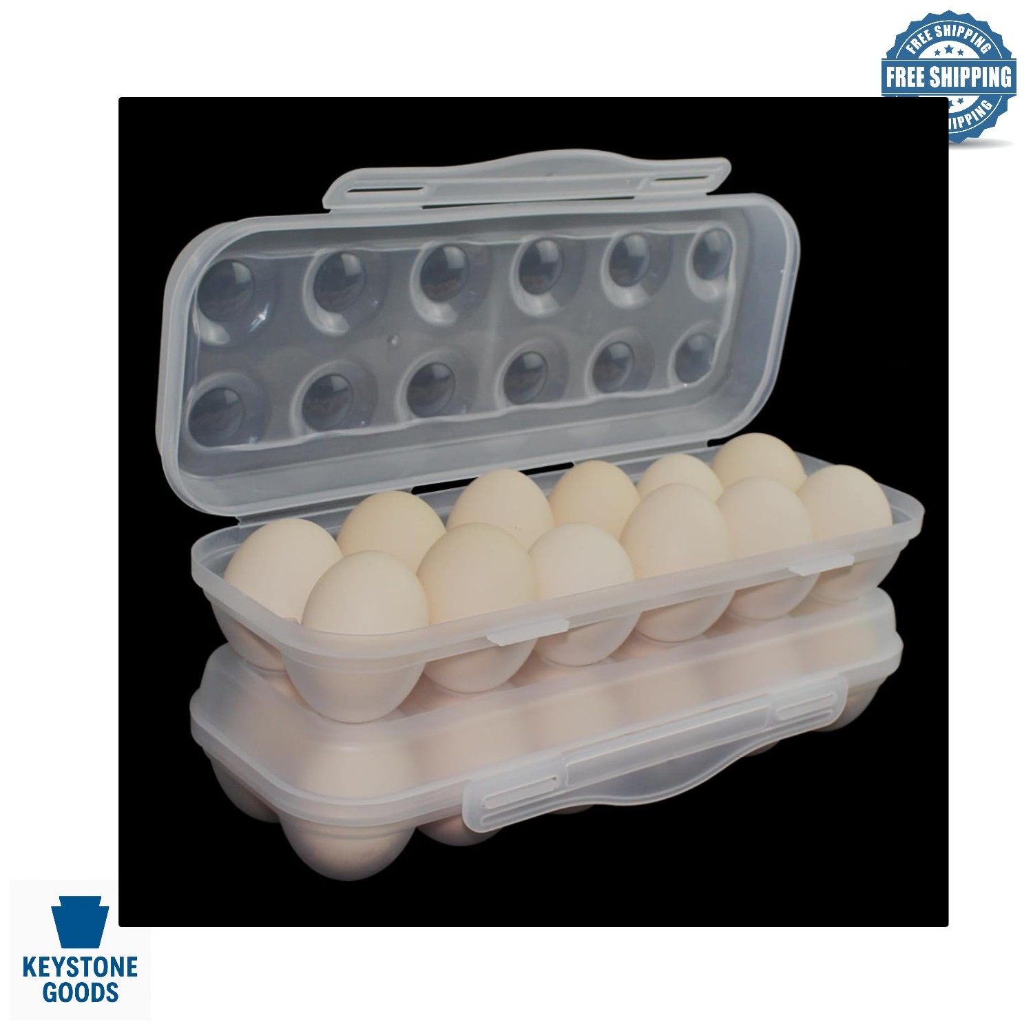 2 Pack 12-Cell Plastic Egg Storage Organizer for Refrigerator & Camping