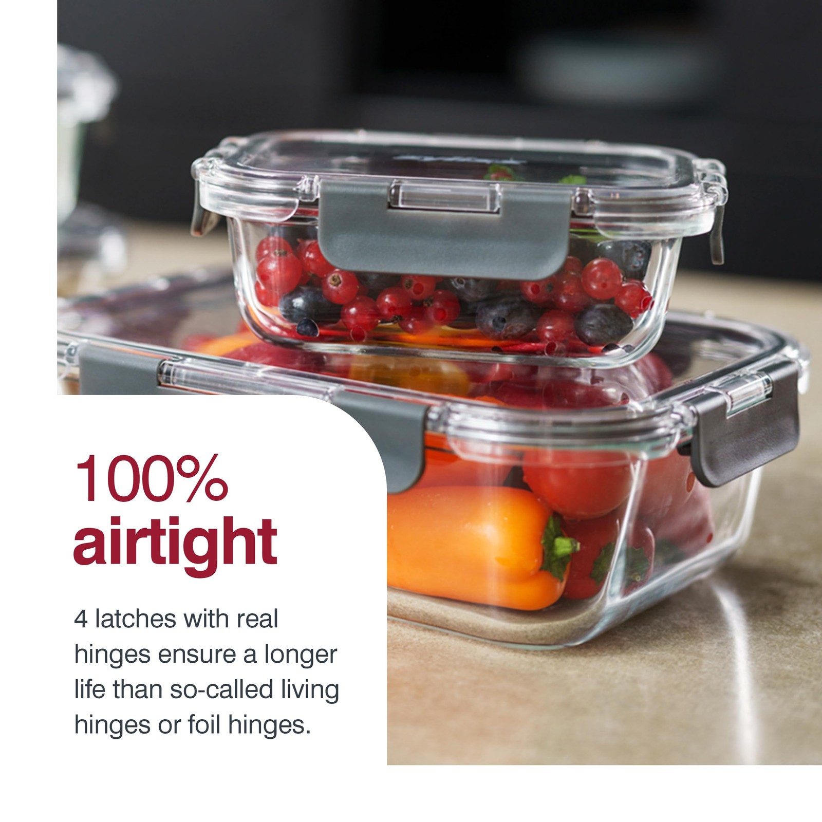 E981065 1L Glass Container, Shatterproof Glass, Airtight Food Storage with Se…