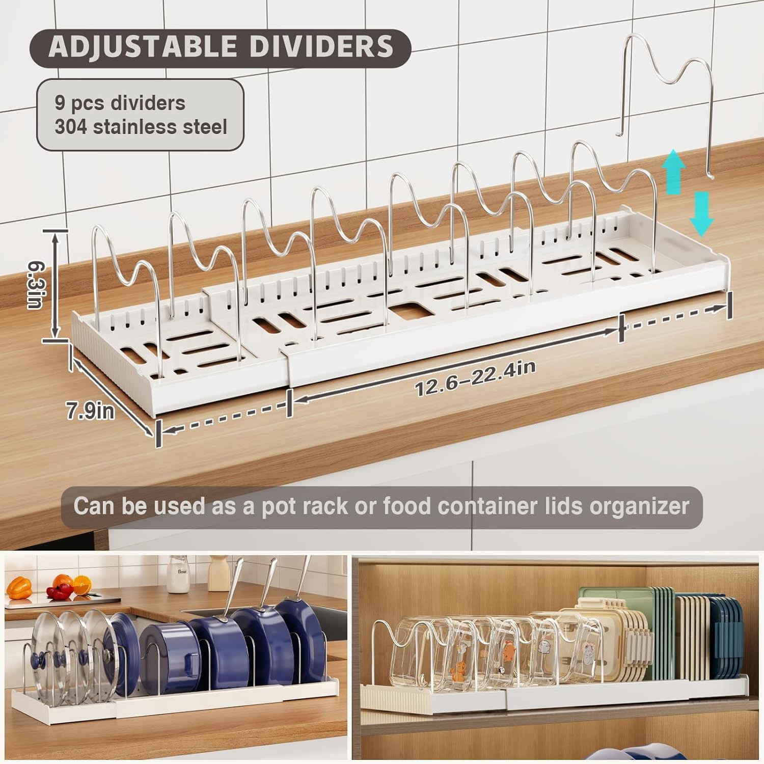 Expandable Food Storage Container Lid Organizers with Adjustable Dividers – 2 Pa