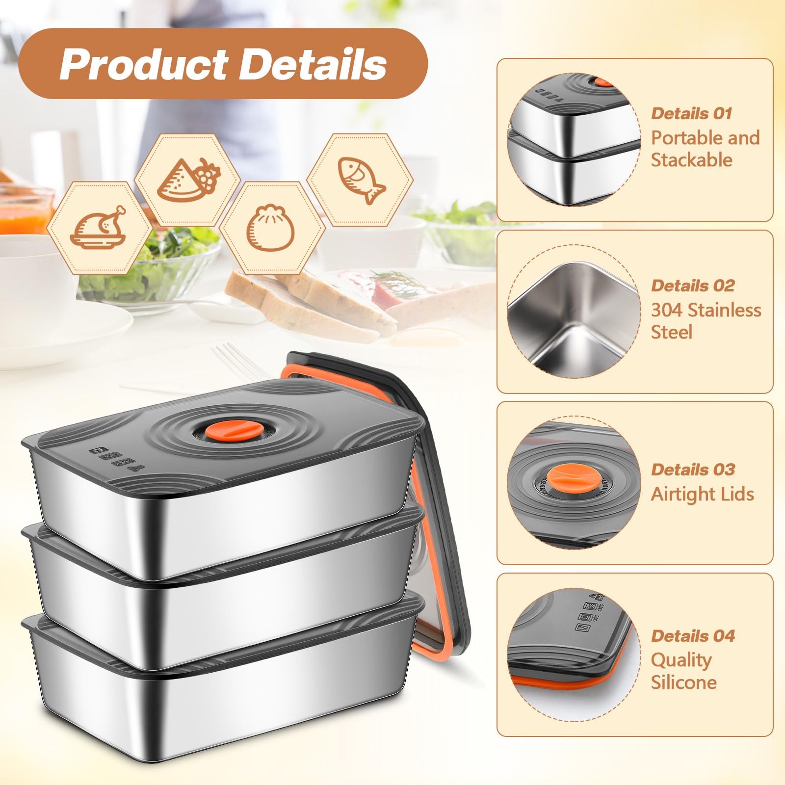 16 Sets 60oz Stainless Steel Food Storage Containers with Lids Large Reusable…