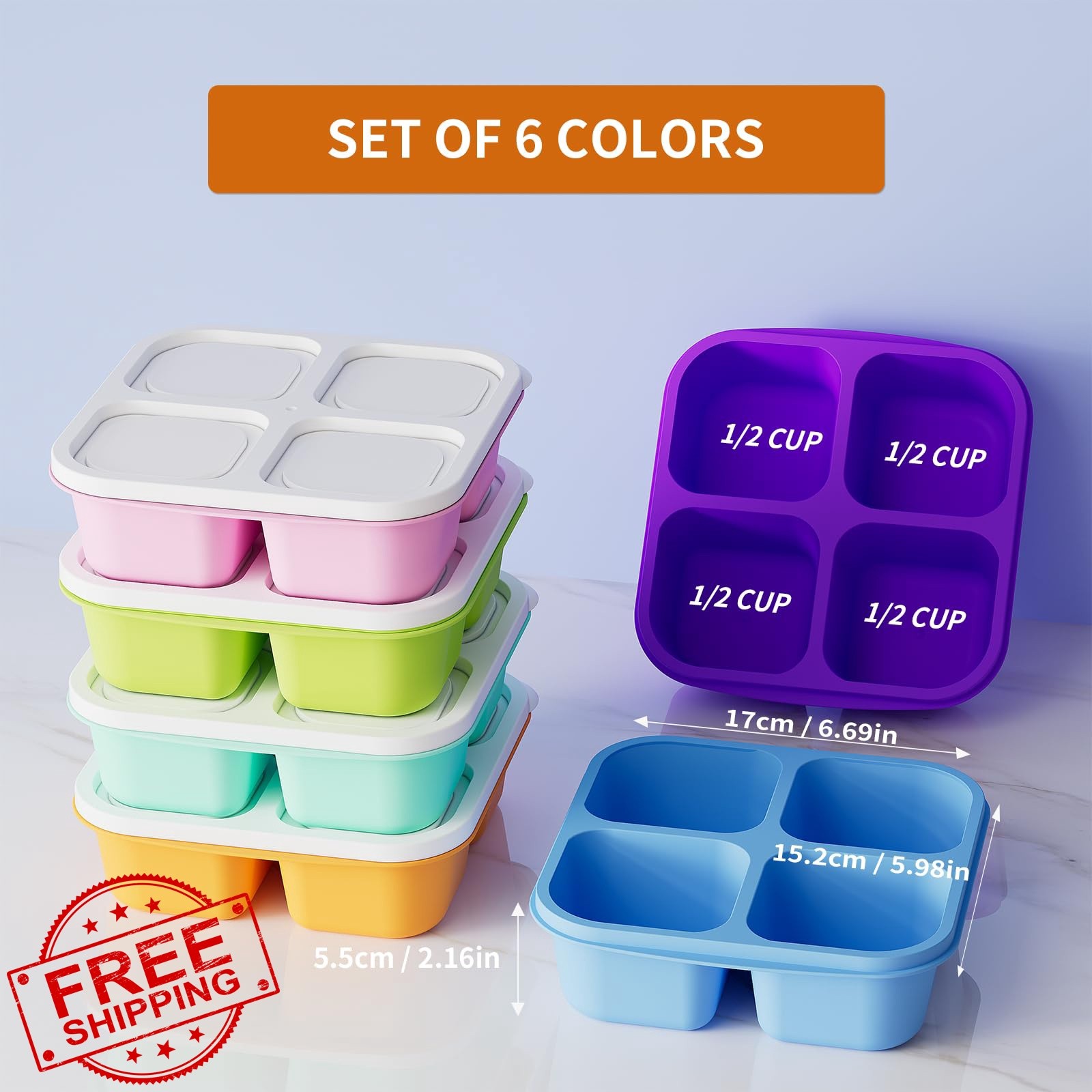 KEMETHY Bento Snack Containers 4 Compartment 6 Color