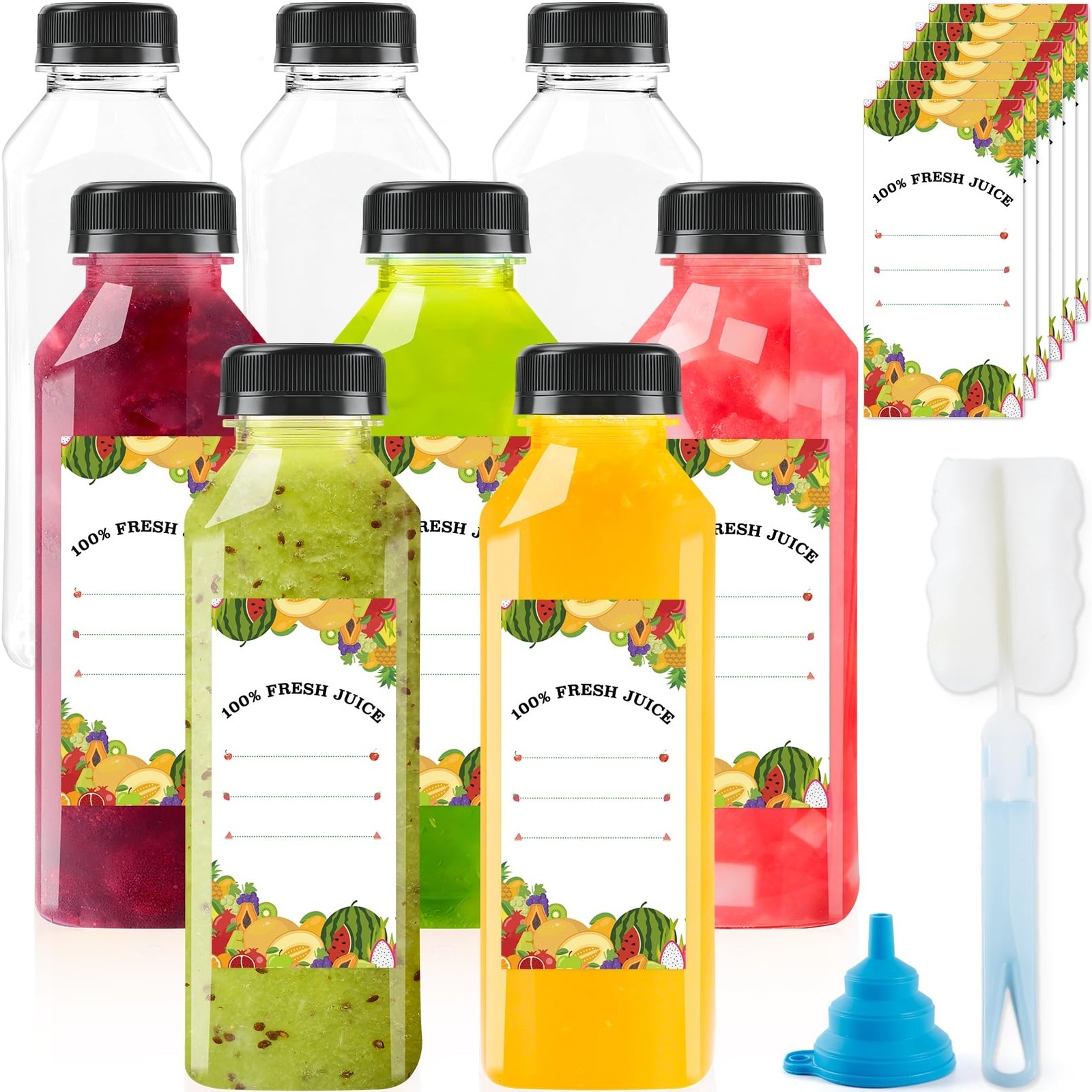 Plastic Juice Bottles With Caps Reusable Clear Bulk Beverage 16oz 8 PCS