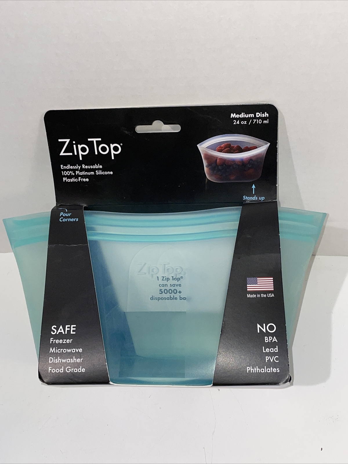 NEW Zip Top Reusable Containers – 1 Medium Dish 24 Oz Teal Color