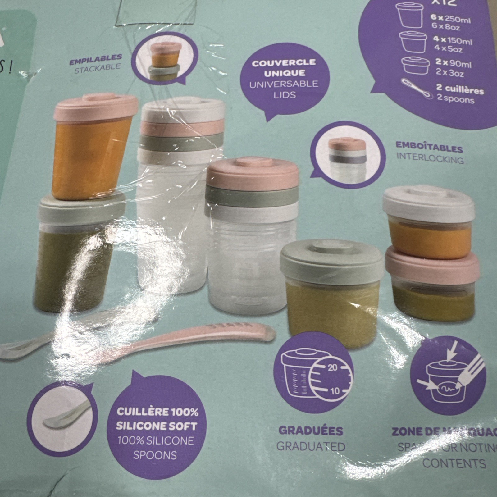 Beaba Stackable Clip Food Storage Jars Meal Set Storm 12 Piece