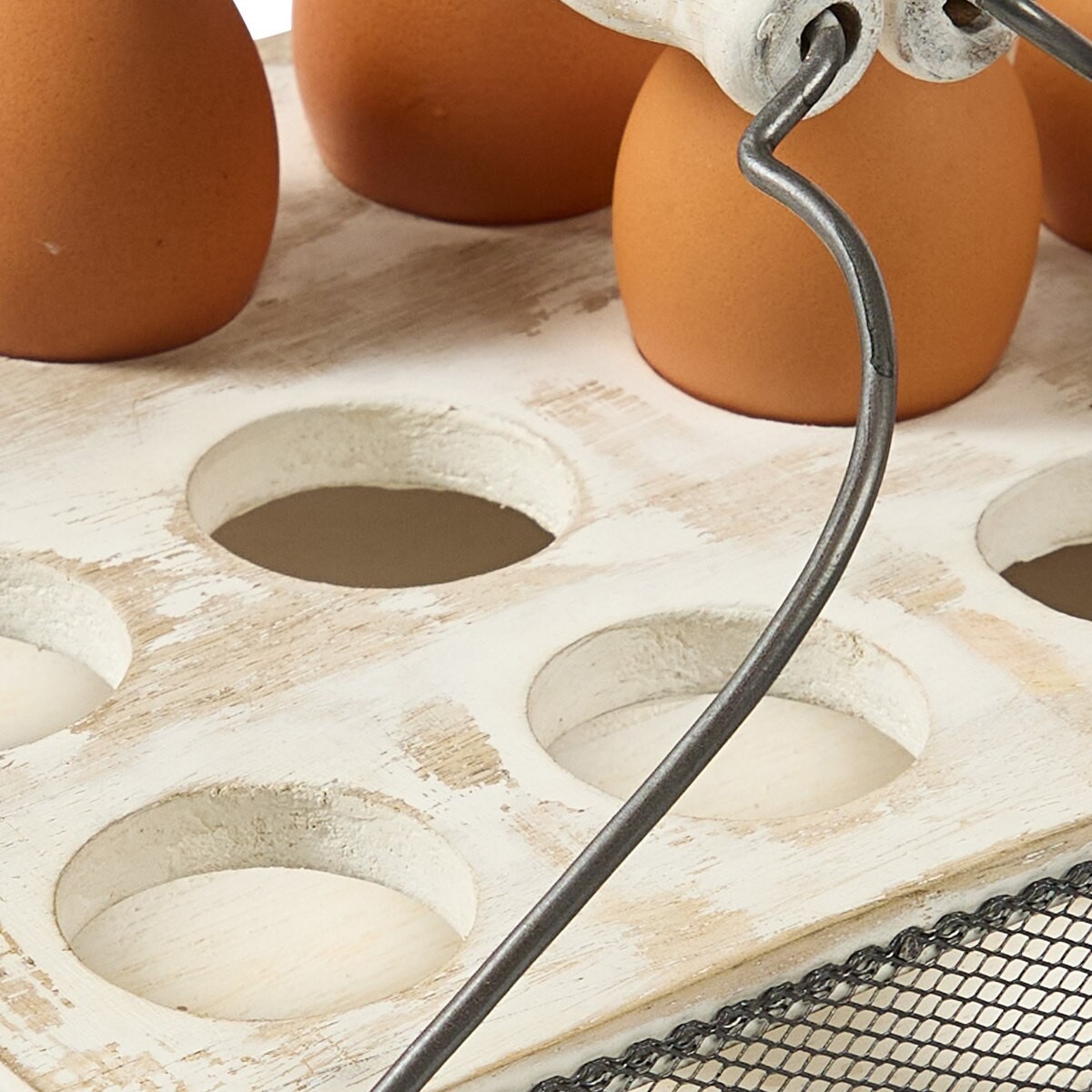 Egg Holder Crate for 12 Eggs Wood Metal with Handles Country Farmhouse