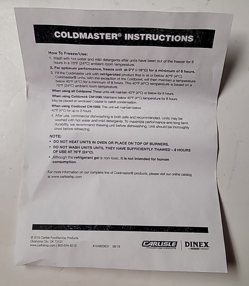 CM110103 Coldmaster Insulated Food Pan, 1/2 Size, 6 quart, Black
