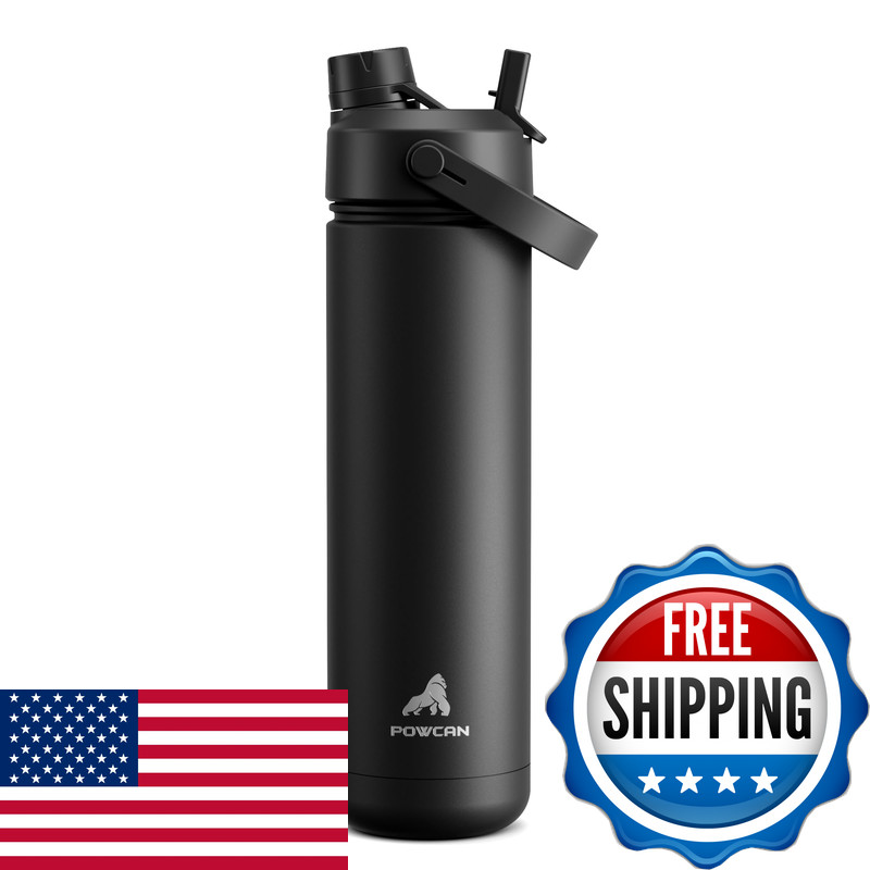 Powcan 26 Oz Insulated Water Bottle 2-In-1 Straw And Spout Lid Keep Cold 24H