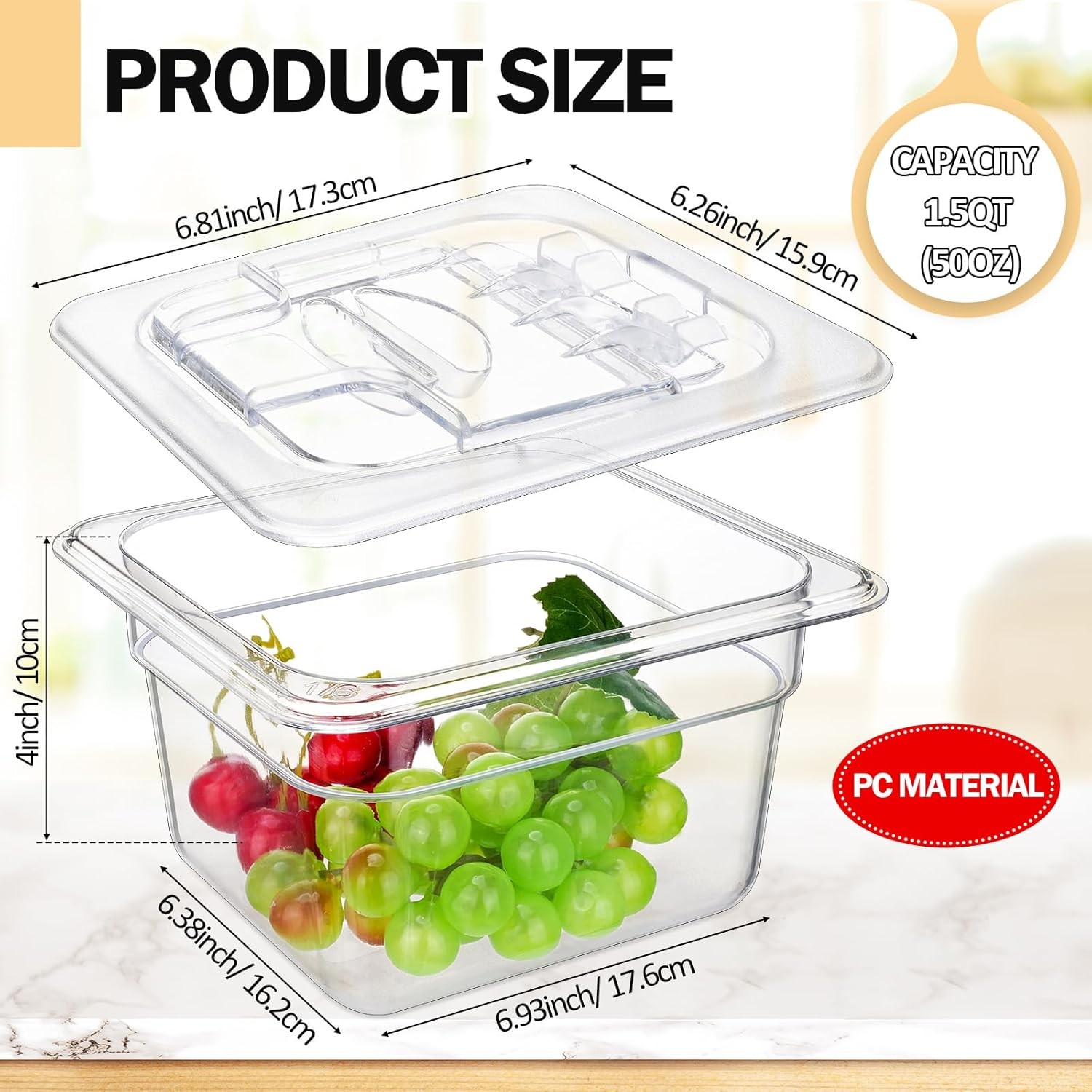 12 Packs 4” Deep Polycarbonate Food Pan W/ Lid 1/6 Size Stackable Plastic Pan