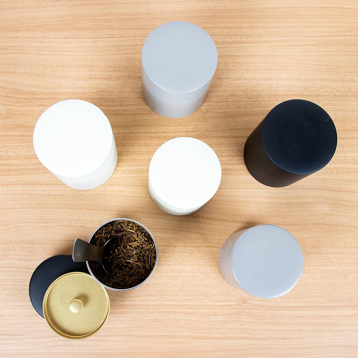 Nichinichidougu Steel Tea Caddy Canister Flat Type 200g Matte Black Japan