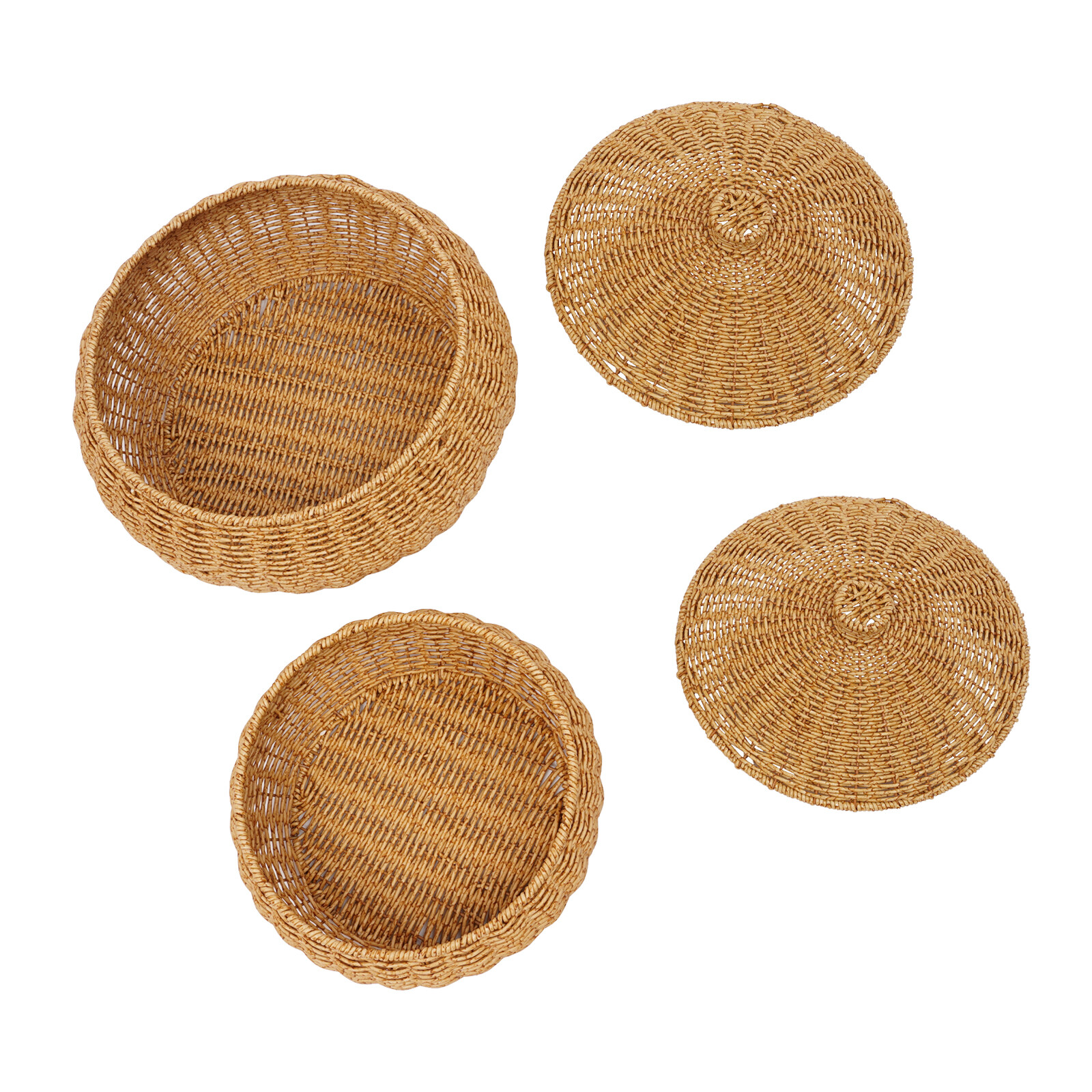 2PCS Vintage Farmhouse Round Hand Woven Storage Basket with Lids for Home